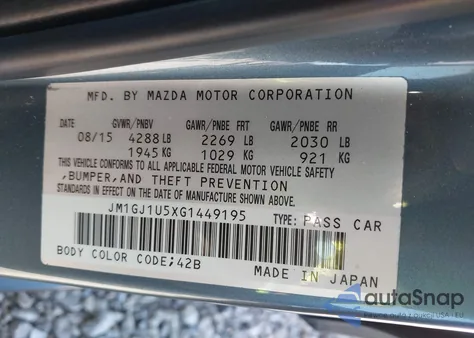 2016 Mazda Mazda6 I Sport из США, поврежденный, VIN JM1GJ1U5XG1449195